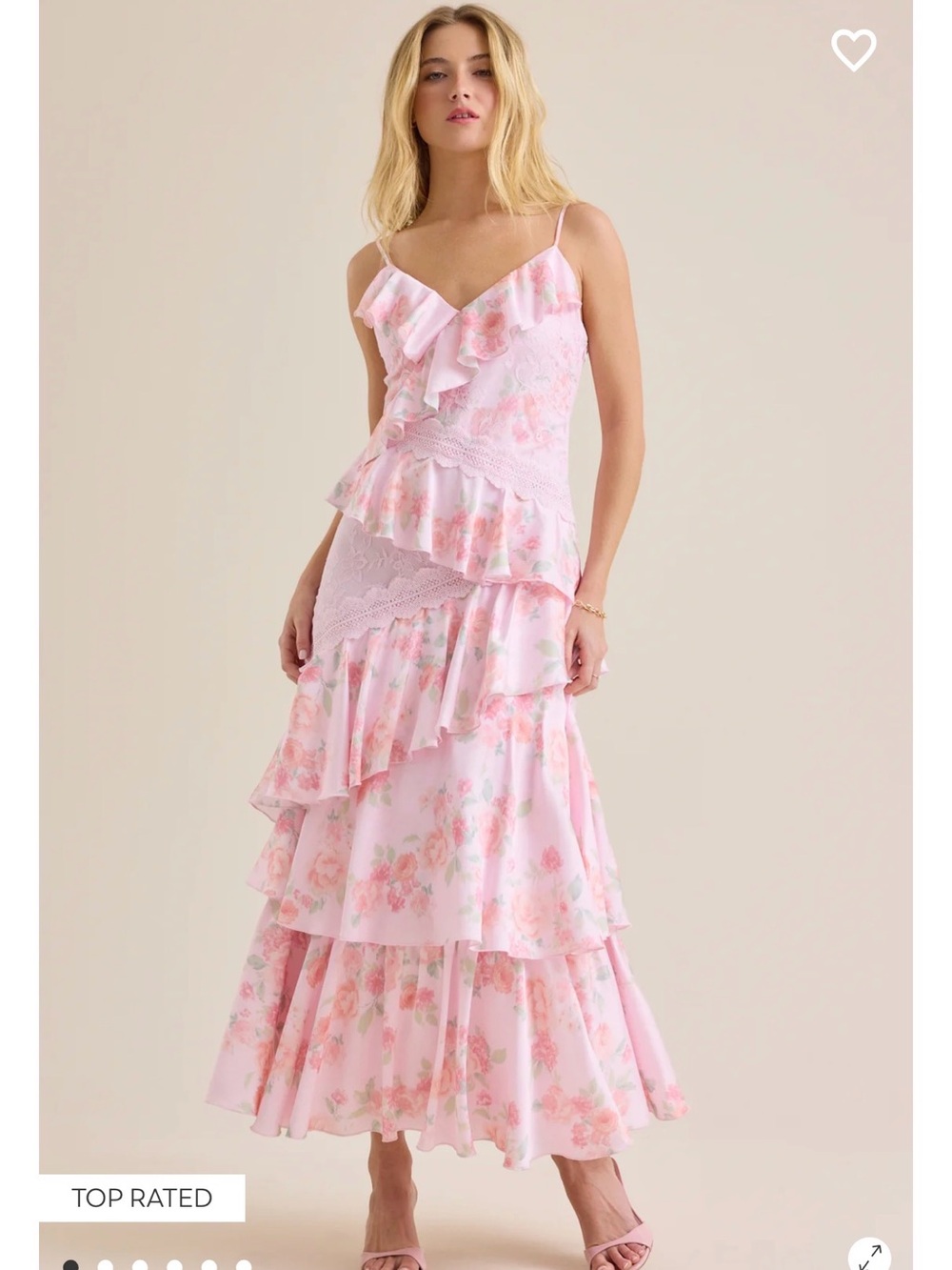Altar'd State Light Pink Floral Ruffle Tiered Maxi Dress